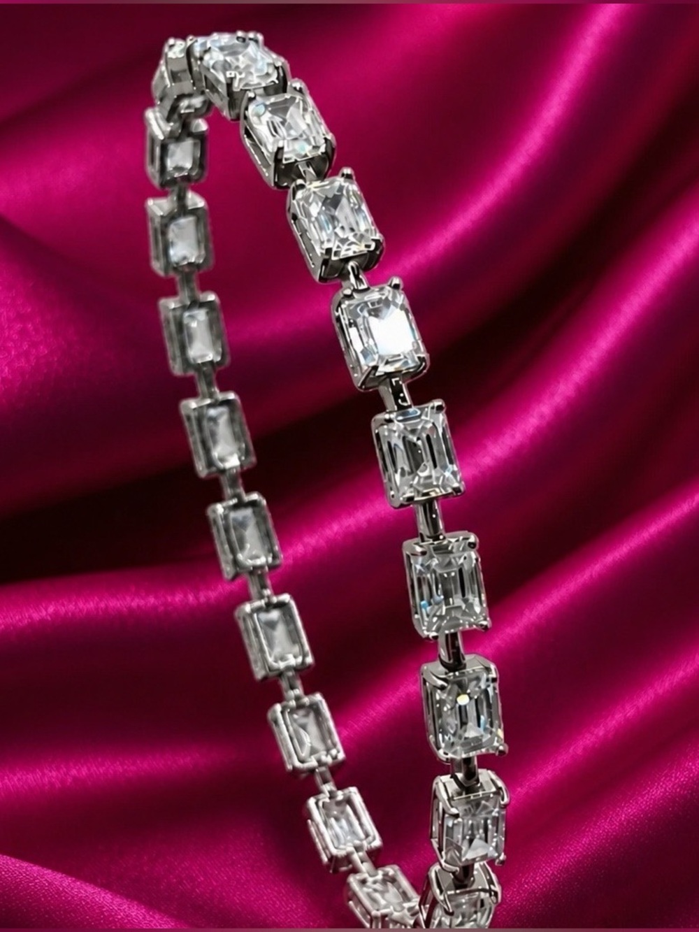 AAA, Moissanite Emerald-Cut D-Color, VVSI tennis bracelet. S925. Custom made.
